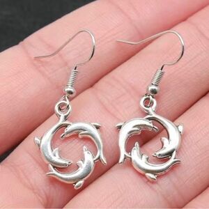 925 Sterling Silver Dolphin Hoop Earrings NWT